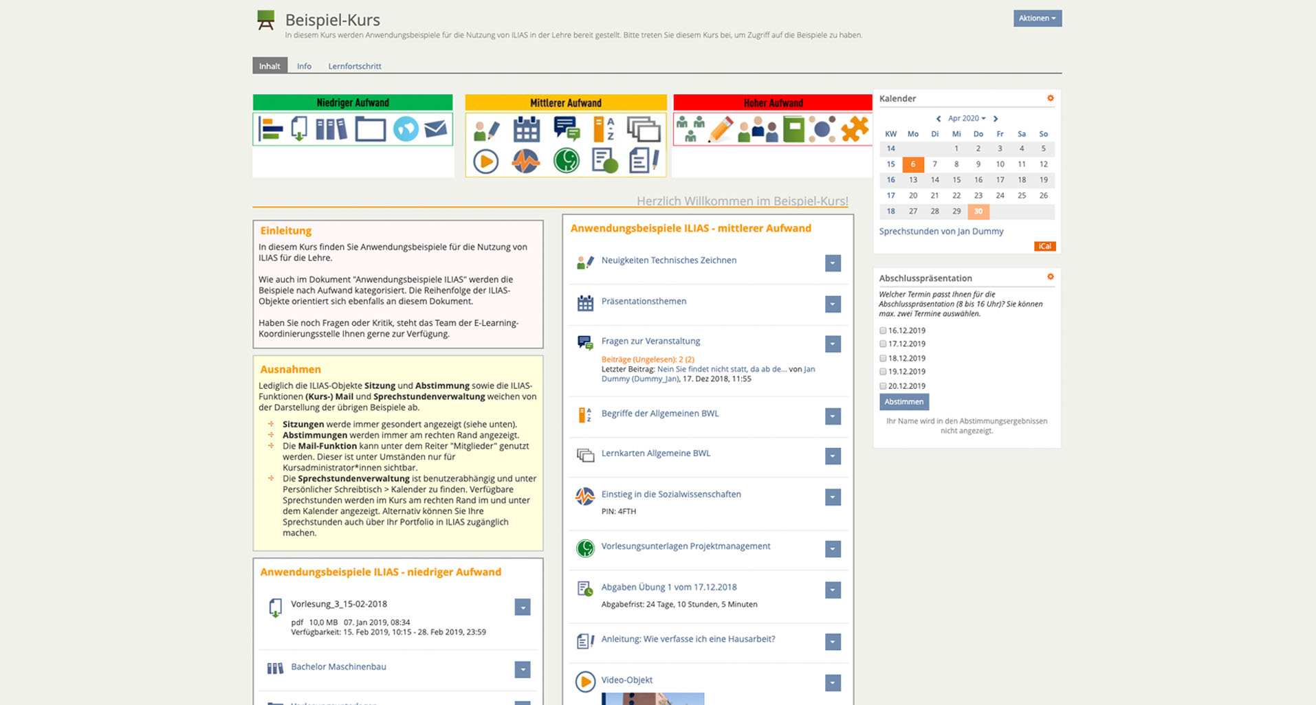 Screenshot: Beispielkurs in ILIAS