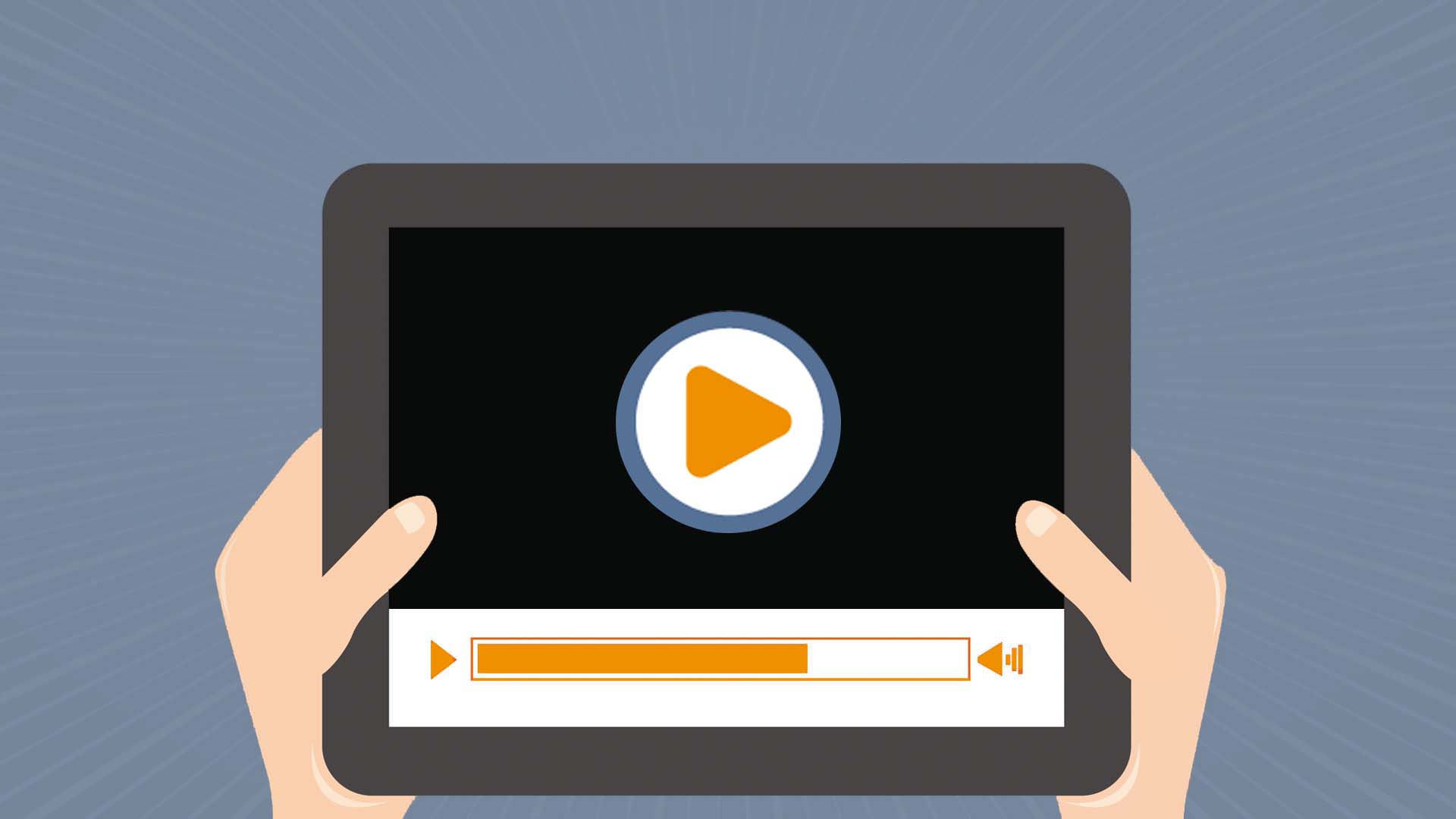 Grafik, Ansicht eines tablets mit einem Videoplayer. (Symbol des Videoobjekts in ILIAS)