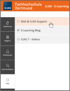 Screenshot vom Hilfe-Bereich im ILIAS-Menü