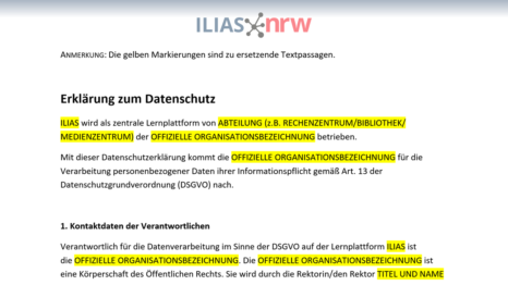 Screenshot der Vorlage zur Datenschutzerklärung von ILIAS.nrw